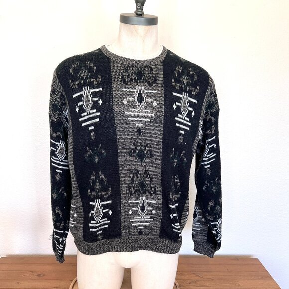 90's Mens Pullover Aztec Print Sweater - Pazzo - Size Large - Picture 1 of 8